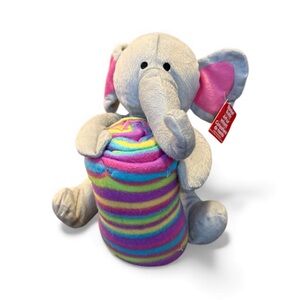 Cuddly Elephant Plush with Striped Blanket